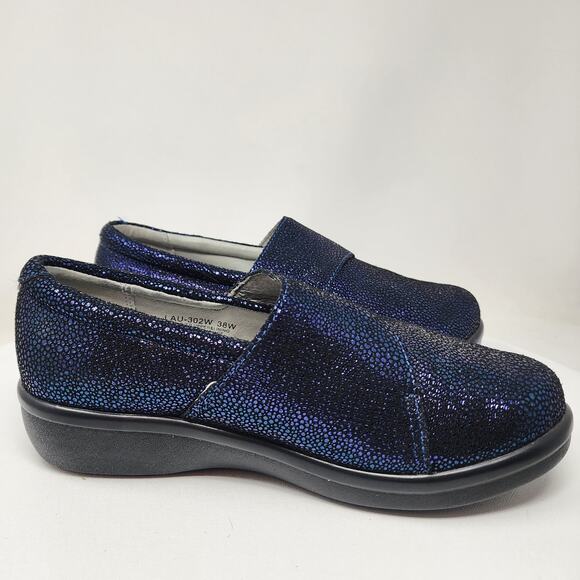 Alegria Lauryn Comfort Loafer Women EU38/US8-8.5 Wide Metallic Blue Leather - Picture 8 of 14